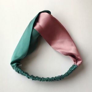 Green pink mulberry silk elastic headband headwear